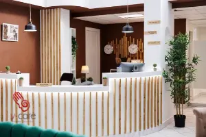 wooden reception desk