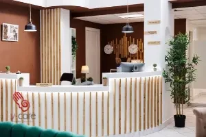 wooden reception desk